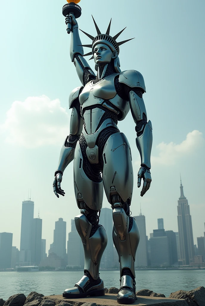  Robotic Statue of Liberty, futuristic and technological

