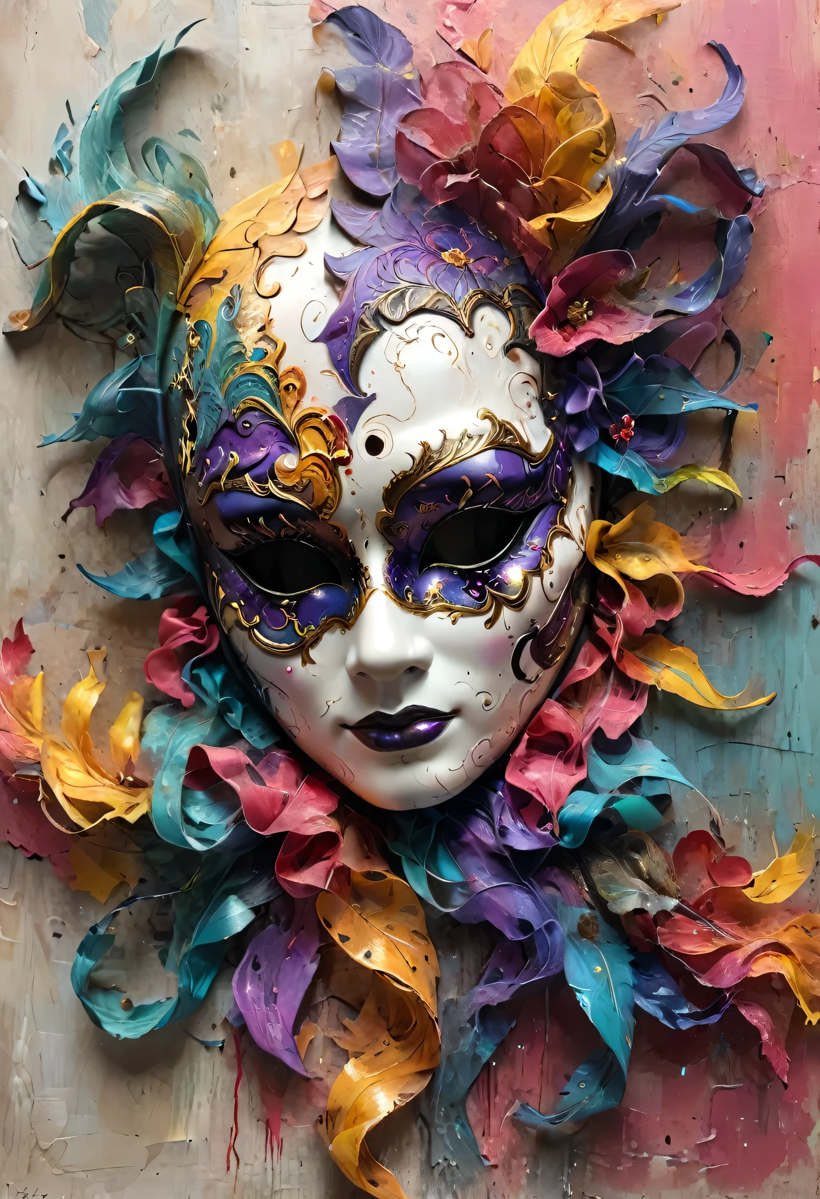 Venice mask, carnival, intricate colors, Artme Half sad half happy 