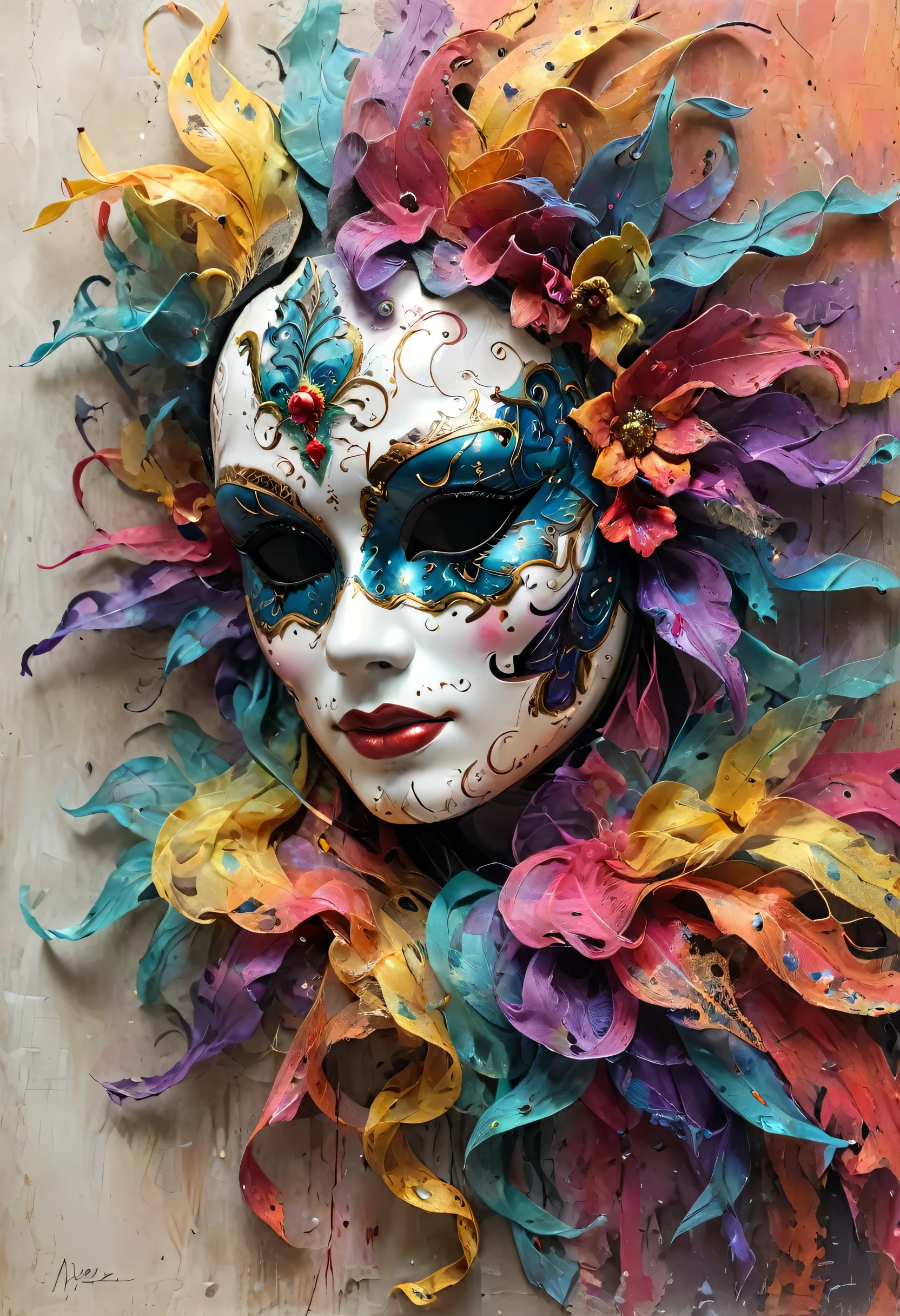 Venice mask, carnival, intricate colors, Artme Half sad half happy 