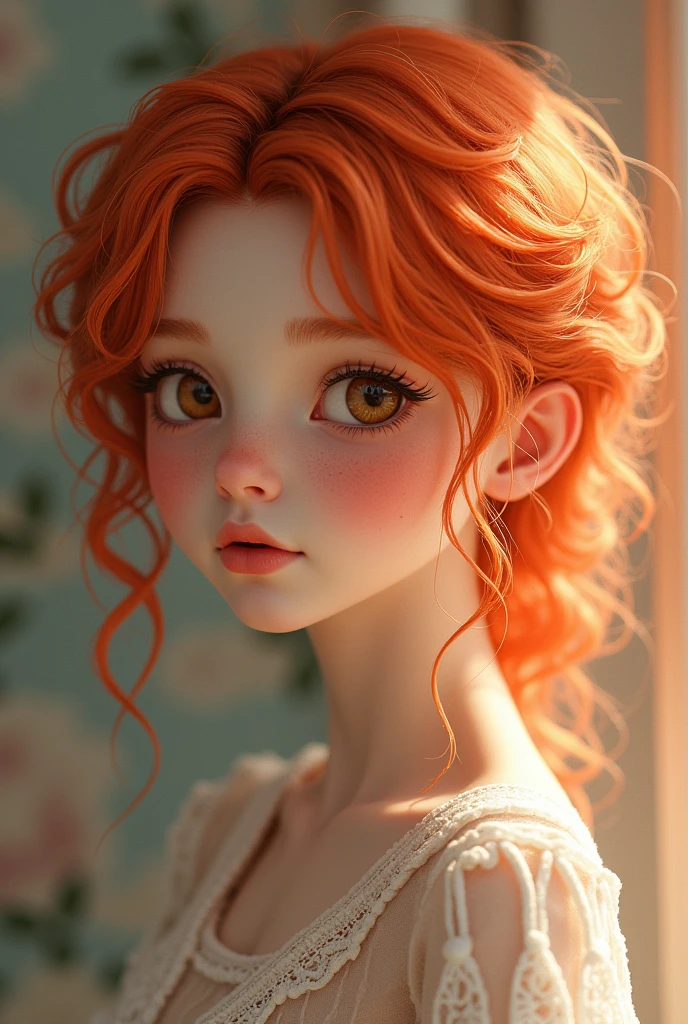 cute、Hair is red and mesh、blush