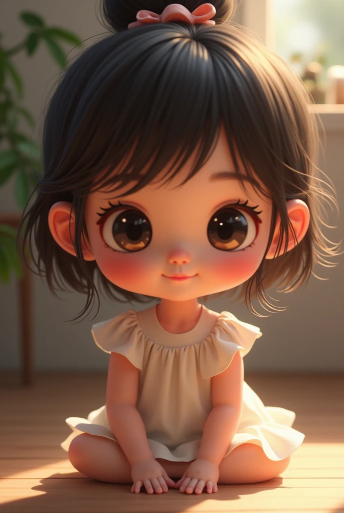 very cute tiny, Beauty full kid girl, rim lighting, adorable big eyes, small, By greg rutkowski, chibi, Perfect lighting, Sharp focus, hyper realistic, perfect eyes
