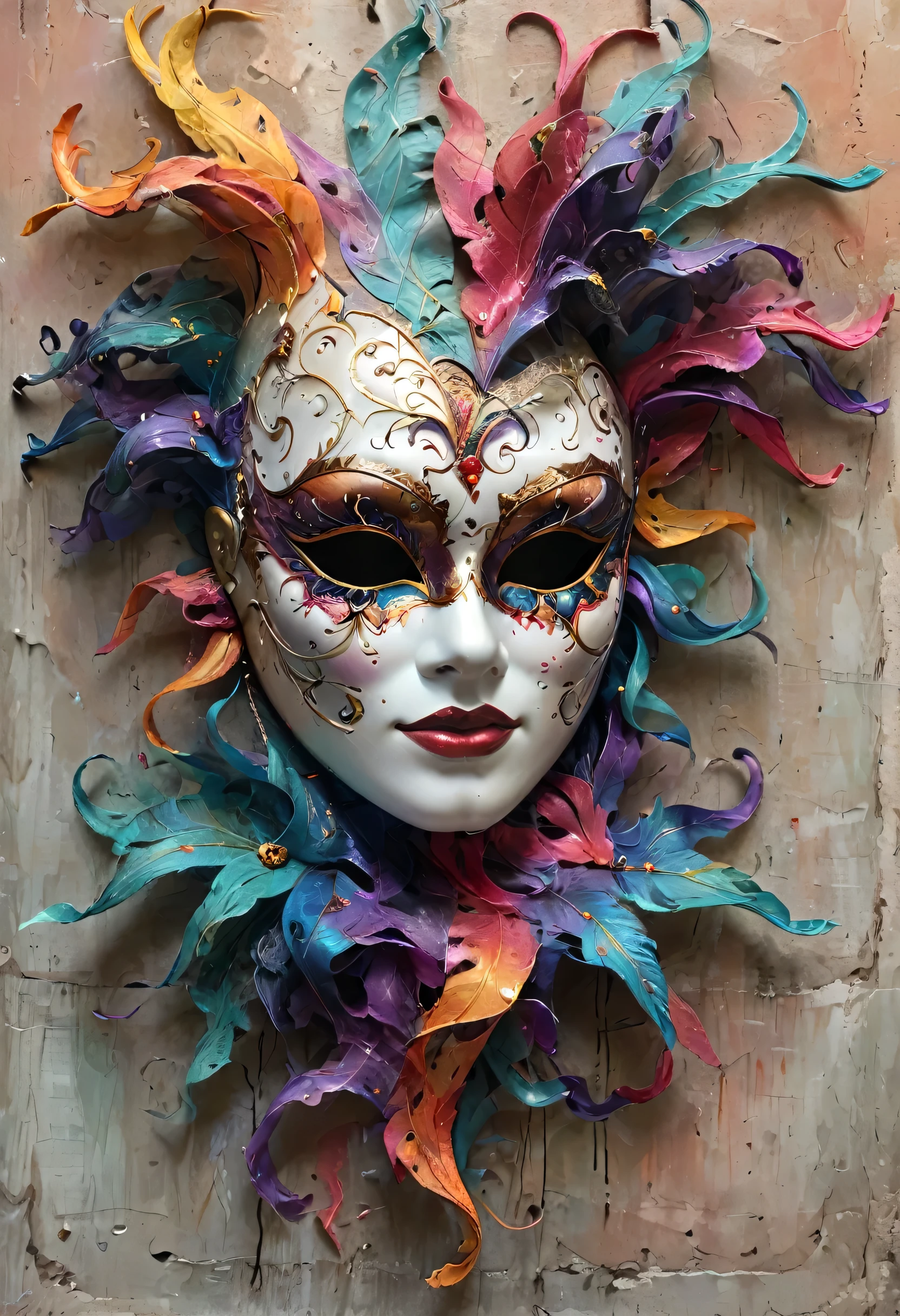 Venice mask, carnival, intricate colors, Artme Half sad half happy 