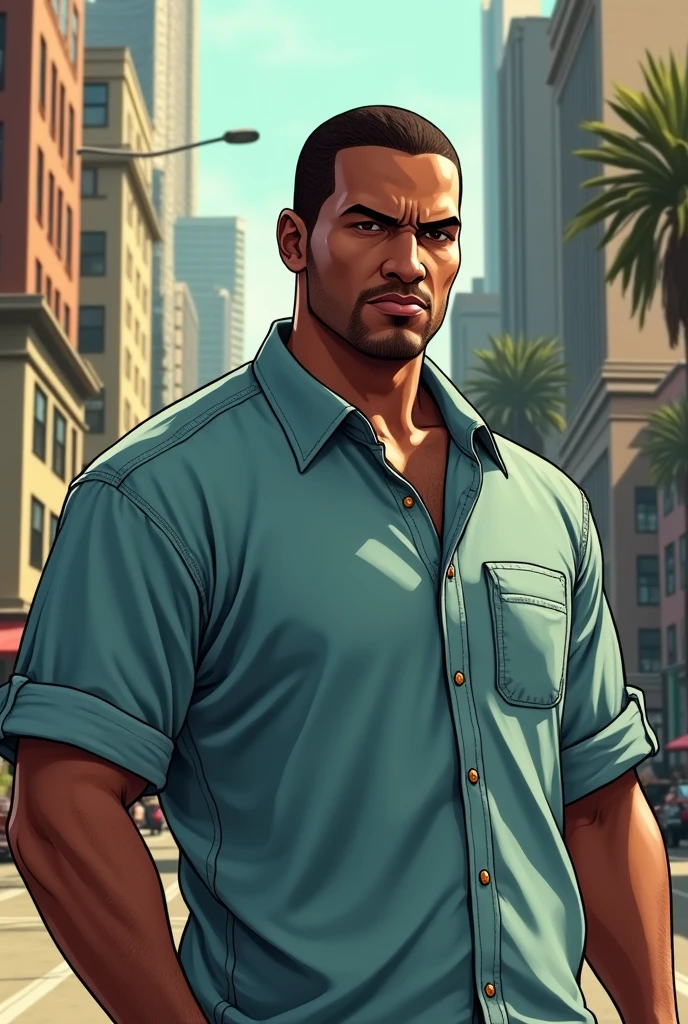 Photo of GTA San Andreas with the light blue shirt