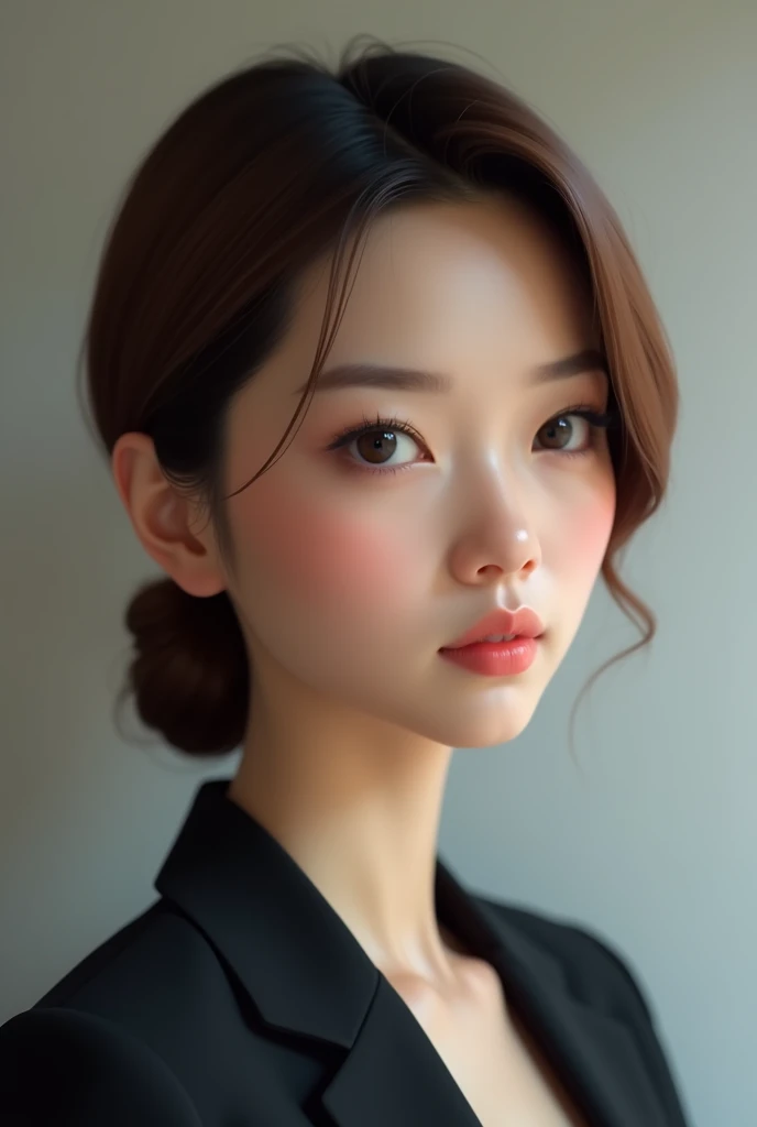 lawyer with light brown hair, small-nose, dark brown eyes, slim, middle lips 