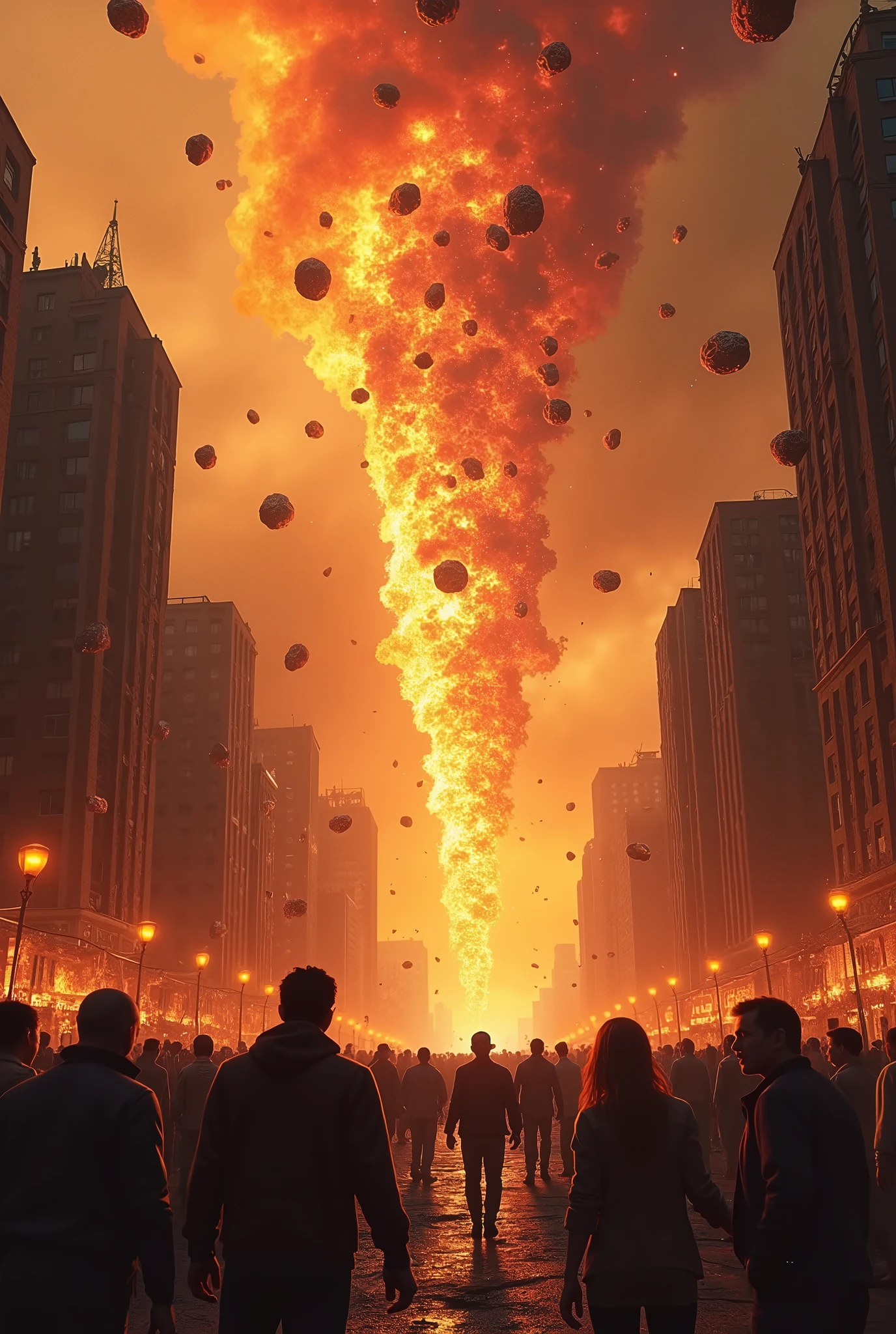 Make the apocalypse, fire falling on a city stones of fire falling from the sky everyone is afraid the city is sinning fire