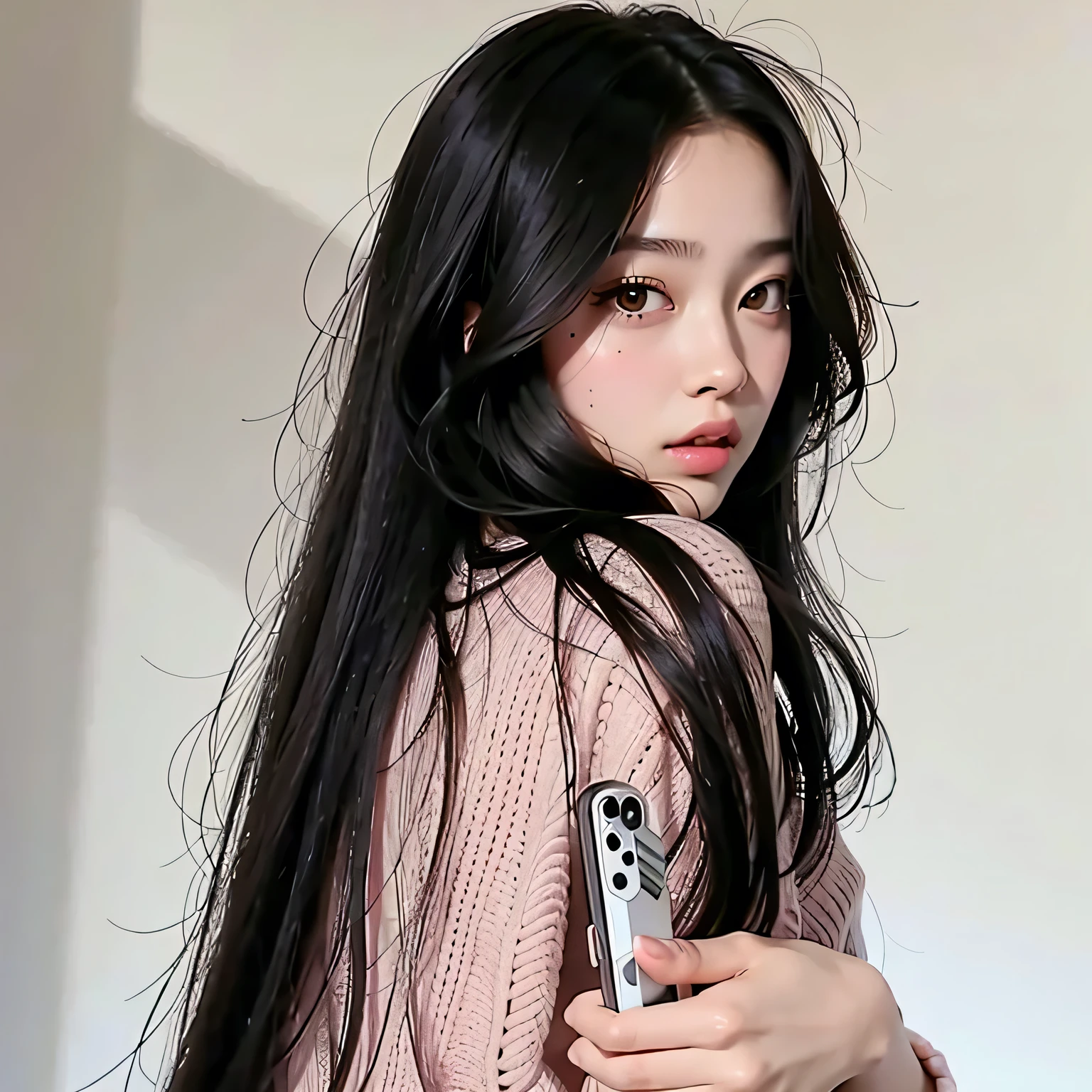 There's a girl who's taking a selfie with her phone, Parque Roseanne do Blackpink, Jossi de Blackpink, jennie blackpink, Penteado branco com corte hime, com longos cabelos brancos, Lalisa Manobal, Lalisa Manoban do blackpink, Your hair is white, O Corte Hime, com longos cabelos brancos, com longos cabelos loiros, Shikami