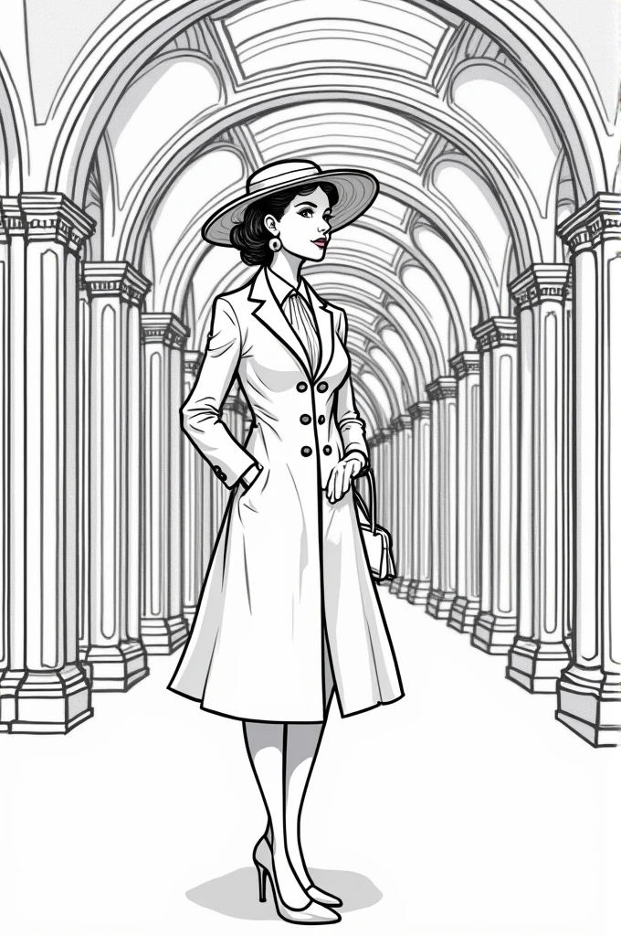 An easy to draw picture of a very elegant lady at a train station 