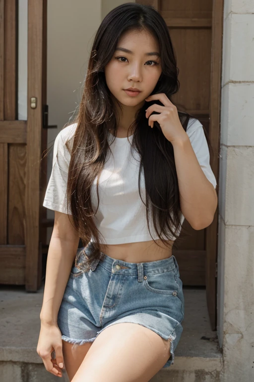 Asian girl with slightly light skin and long hair 