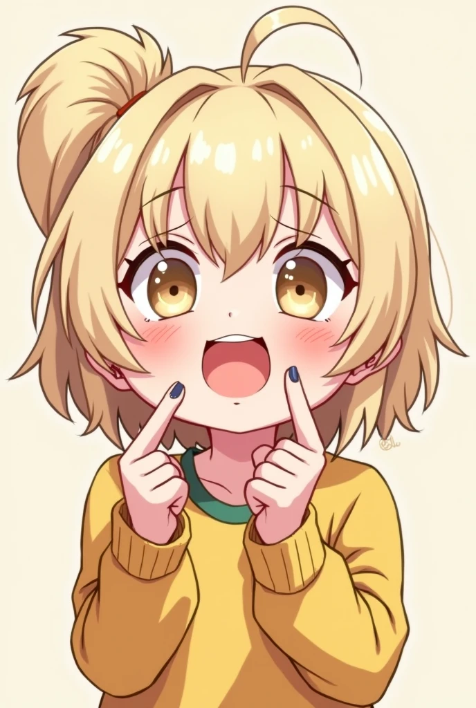 a blond, white giving the middle finger. Image style "manhwa". with features "Cutes"