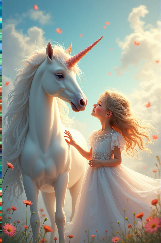( IMAGEof very high precision,Flawless work,)O retrato mais expressivo apareceu!A unicorn and the beautiful princess FLYING OVER THE SKY .