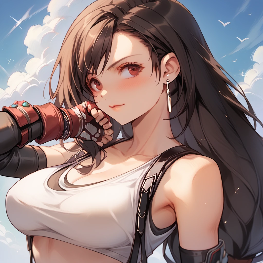 ultra detailed, best quality、nsfw,(Tifa from Final Fantasy)、slender、Large Breasts、Ocean、bikini、sit