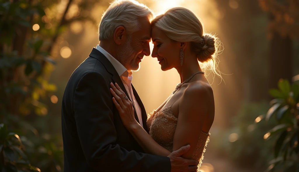 A photo of a husband and wife wearing sexy clothes over 50 years old holding hands