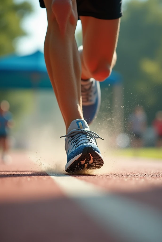 Land spike close-up、Run、playground、Side view、Close-up of the feet of one Runner Running