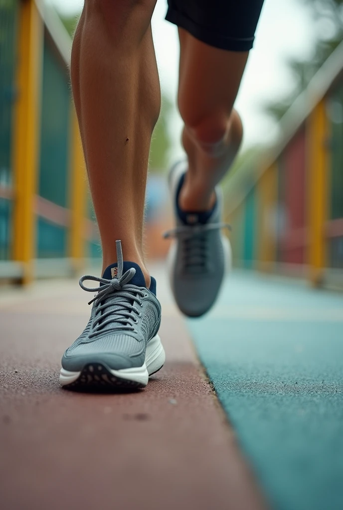 Land spike close-up、Run、playground、Side view、Close-up of the feet of one Runner Running