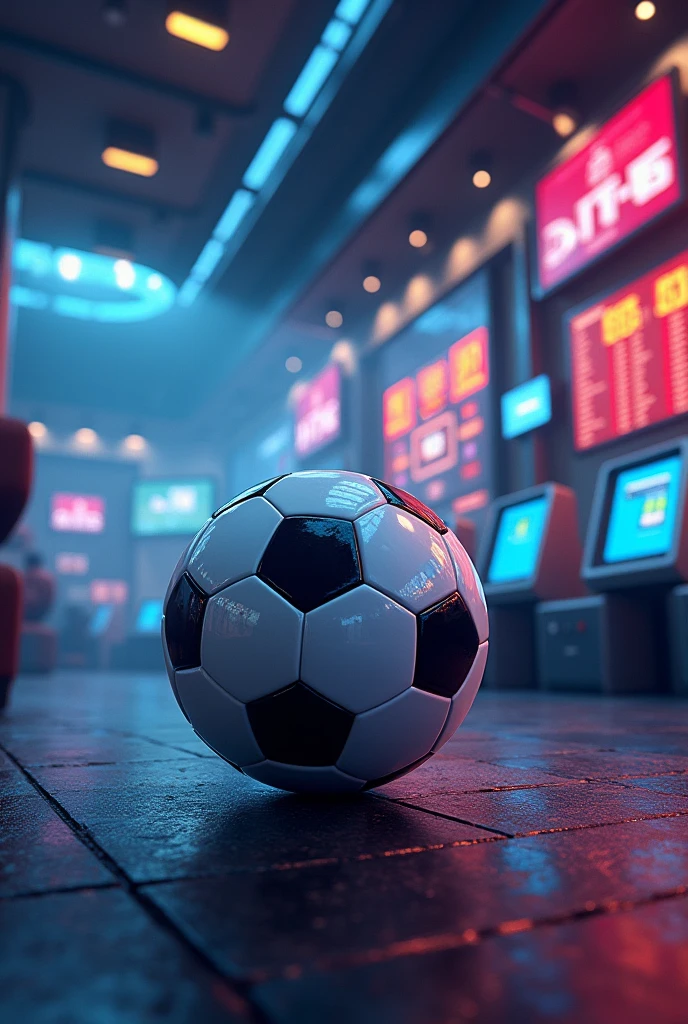 Generate an image about football sports betting, on a soccer ball inside a betting house