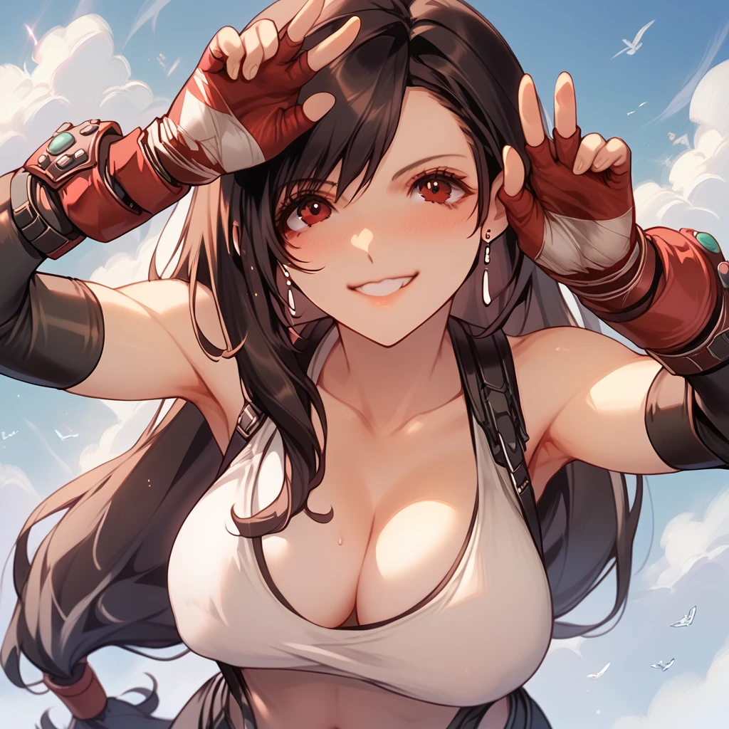 ultra detailed, best quality、nsfw,(Tifa from Final Fantasy)、slender、Large Breasts、Ocean、bikini、sit、Leg spread