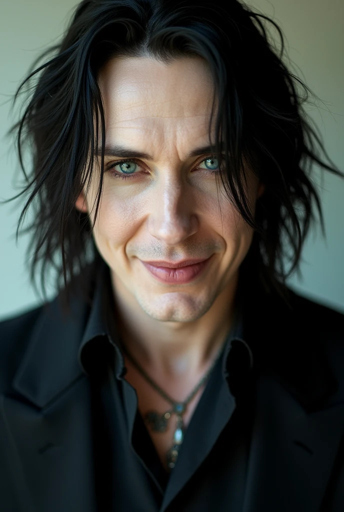 Marilyn Manson, naturally wavy hair, blue eyes, high-res, ​masterpiece, best qulaity, Intricate detailing, muito detalhado, sharp focus, detailed skin, realistie Hauttextur, Textur, detailled eyes, professional, 4K, charming smile, taken with Canon, 85 mm, light depth of field, Kodak Vision Color, perfectly fitting body, extremely detail, photoshot_\(ultra\), fotorealisti, realisti, Post processing, maximum details, roughness, real life, ultrarealisti, photoshotrealismus, photoshotgrafie, 8K  UHD, photoshotgrafie