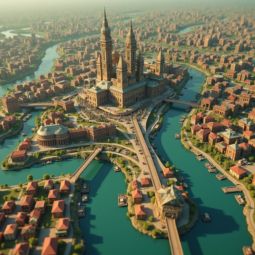 generate a 3D 4k old map of Dhaka city 1971