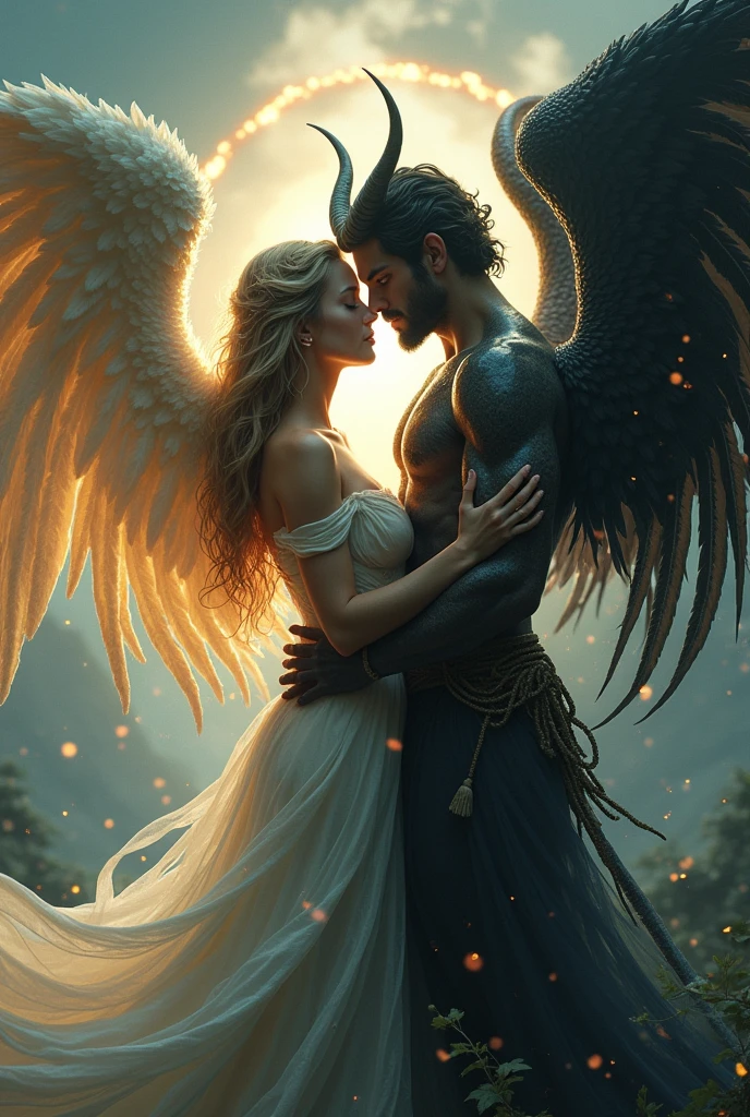 An angel woman in love with a demon man 