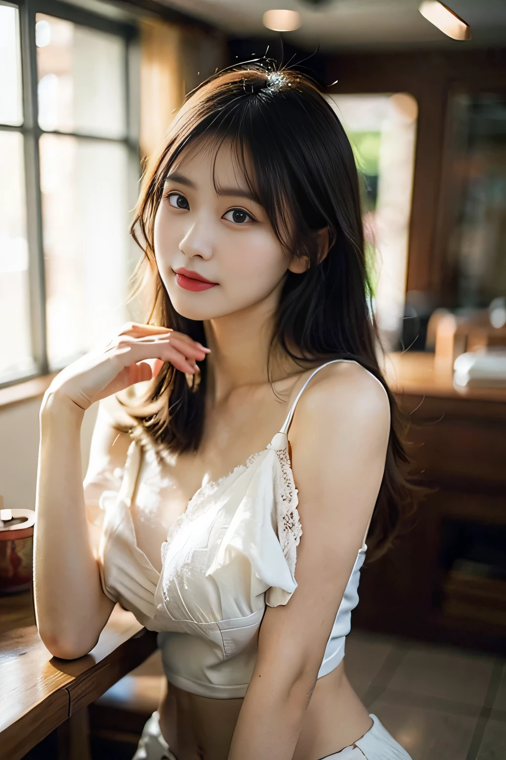 original photo,best quality),(lifelike,Photo lifelike:1.3),best quality,Very detailed,masterpiece,超Detail level,illustration,1 girl,dominating_Body,Large Breasts,Bigger breasts,Protruding nipples,Nipple protrusion,Black transparent lace,Slim waist,Tight abdomen,Sexy navel,Slender long legs,Dynamic Angle,World Masters Theatre,messy_long_hair,best quality,Extremely detailed CG unified 8k wallpaper,,Astonishing,Light,lens_Flare,dunhuang_style,Real People,Highly detailed face and skin texture, Exquisite eyes,Surrealism,Super lifelike photos,Very detailed CG unified 8k wallpaper,(masterpiece),(best quality),(Very detailed),(Super lifelike photos),(Best Character Detail:1.36),脸dominating有Light, 灯Light,illustration, Very detailed,Detail level, high resolution, Very detailed, best quality, masterpiece, Large Breasts, Slim Body,