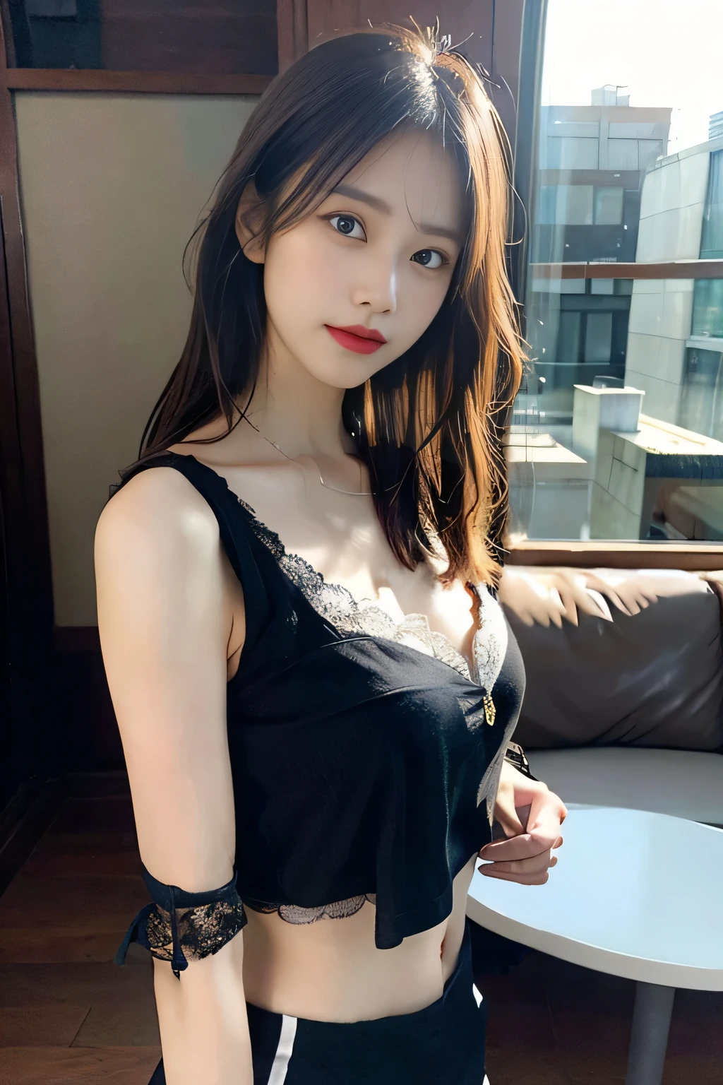 original photo,best quality),(lifelike,Photo lifelike:1.3),best quality,Very detailed,masterpiece,超Detail level,illustration,1 girl,dominating_Body,Large Breasts,Bigger breasts,Protruding nipples,Nipple protrusion,Black transparent lace,Slim waist,Tight abdomen,Sexy navel,Slender long legs,Dynamic Angle,World Masters Theatre,messy_long_hair,best quality,Extremely detailed CG unified 8k wallpaper,,Astonishing,Light,lens_Flare,dunhuang_style,Real People,Highly detailed face and skin texture, Exquisite eyes,Surrealism,Super lifelike photos,Very detailed CG unified 8k wallpaper,(masterpiece),(best quality),(Very detailed),(Super lifelike photos),(Best Character Detail:1.36),脸dominating有Light, 灯Light,illustration, Very detailed,Detail level, high resolution, Very detailed, best quality, masterpiece, Large Breasts, Slim Body,