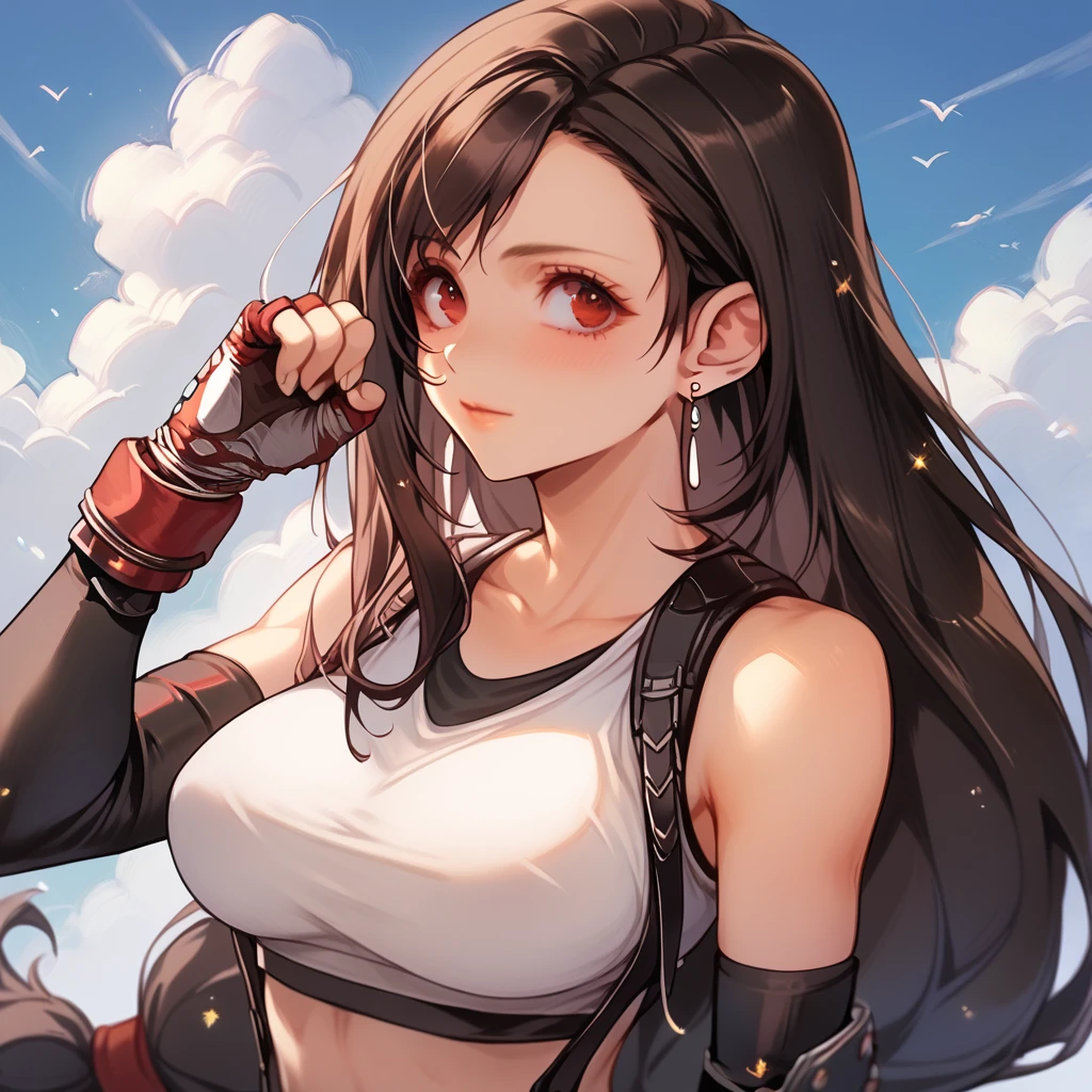 ultra detailed, best quality、nsfw,(Tifa from Final Fantasy)、slender、Large Breasts、Ocean、bikini、sit