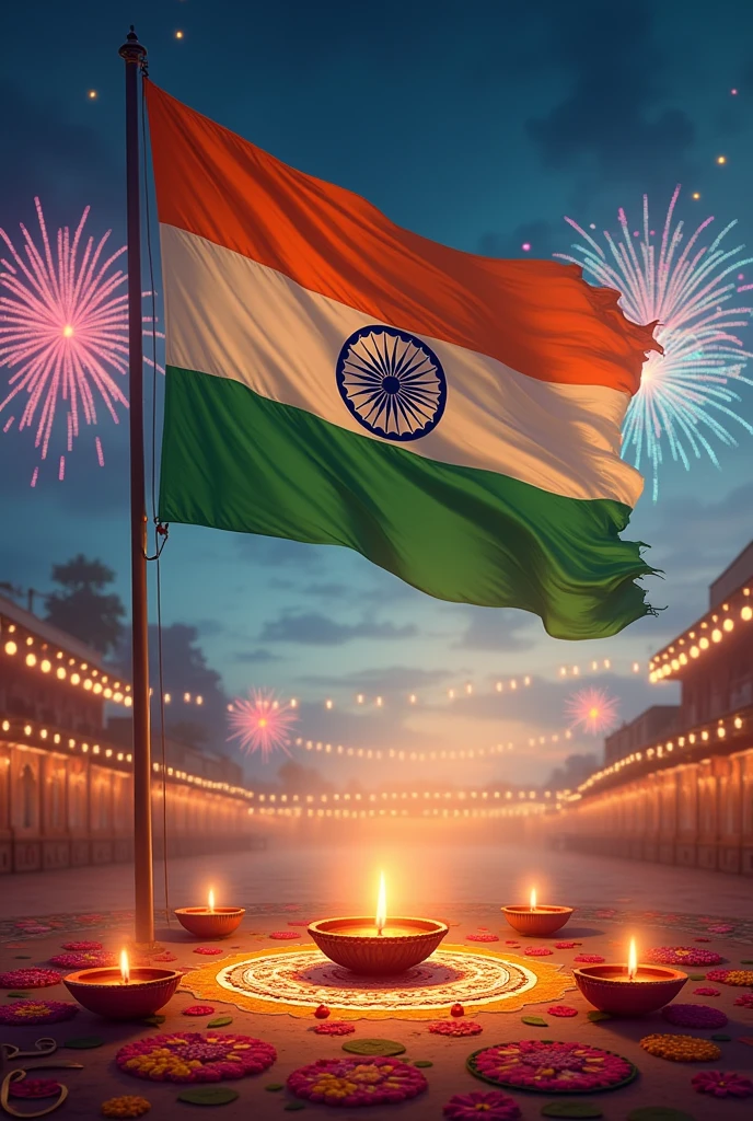 Indian flag and diwali celebration