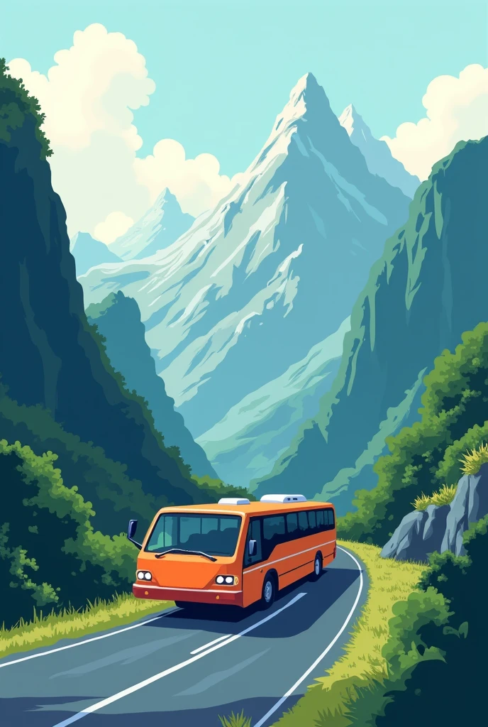 Create a drawing of a bus going down a mountain More drawn Simpler