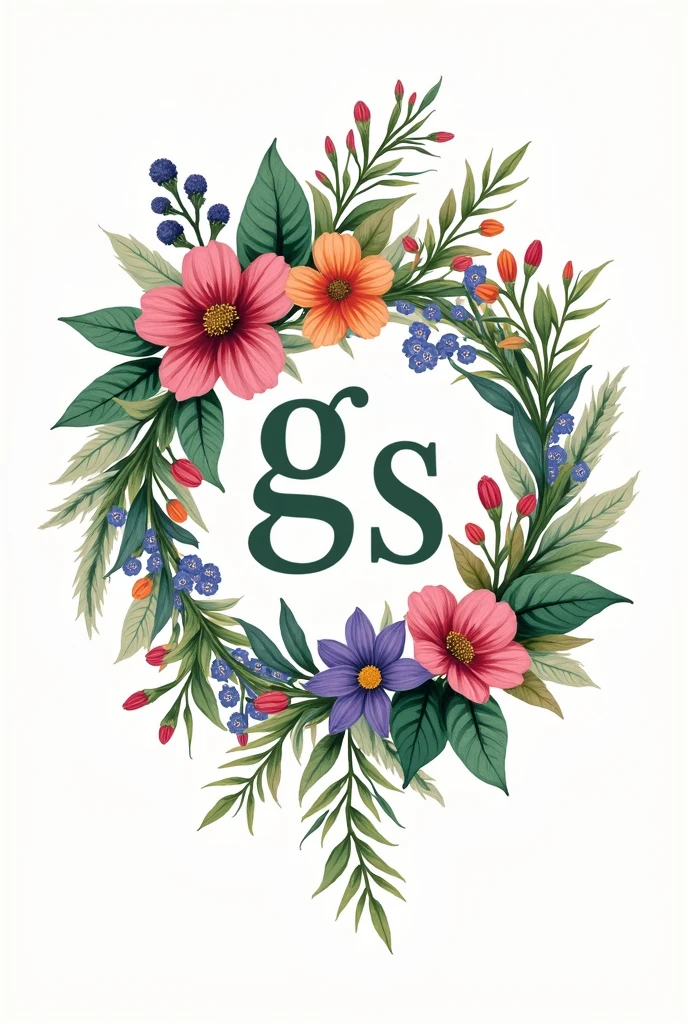 create a very beautiful logo with a colorful array of plants and flowers and the letters G and S in black with a very pretty font for a wedding anniversary
