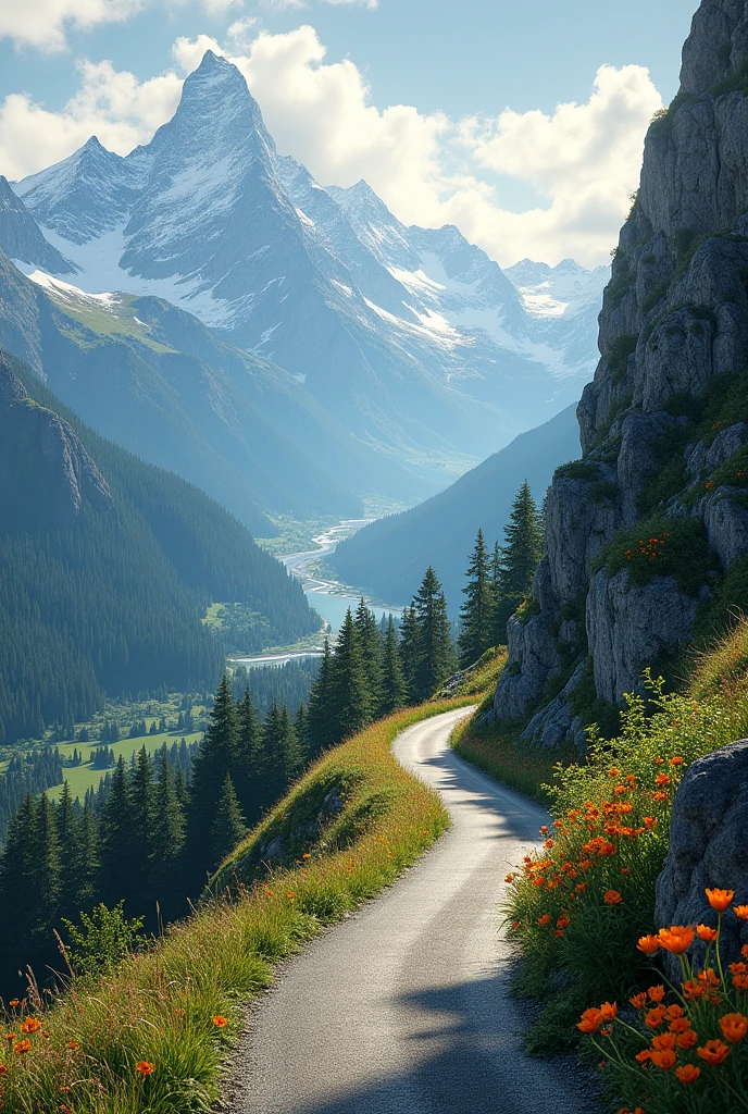 Create a beautiful road down a mountain
