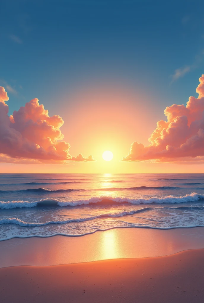 A sunset with a gradient from blue to orange on the beach