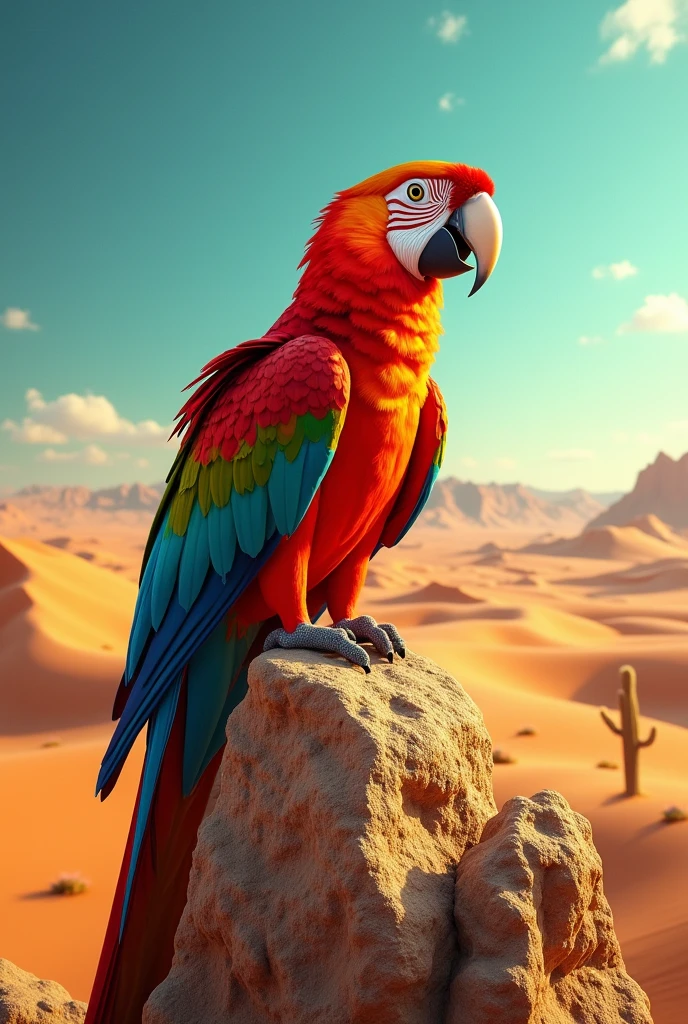 A parrot in a desert.