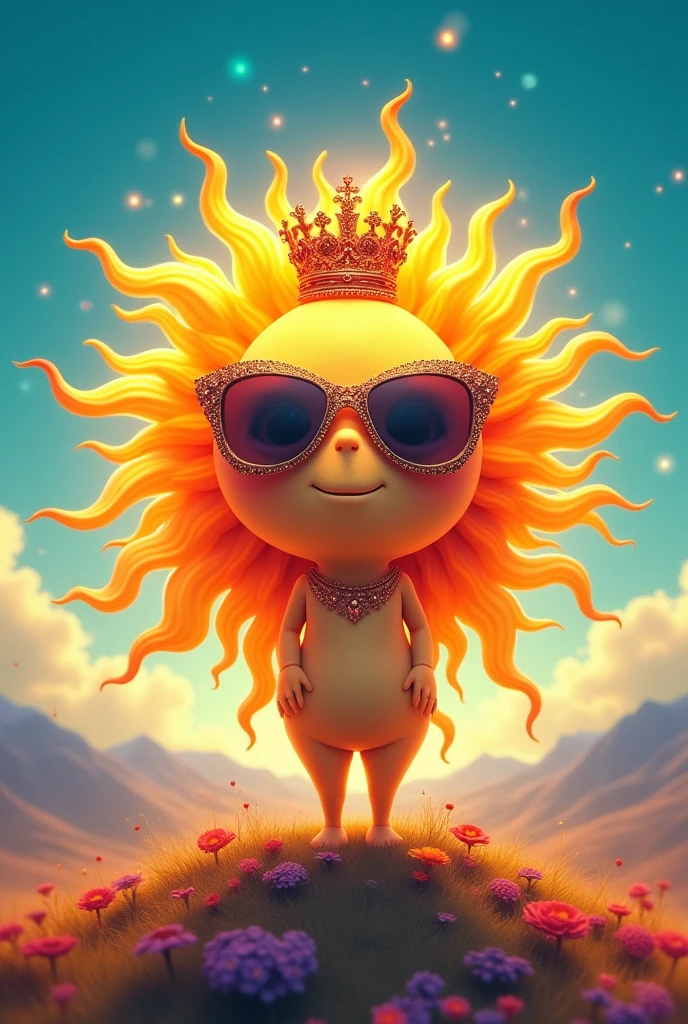 make a sun using sunglasses and a crown 