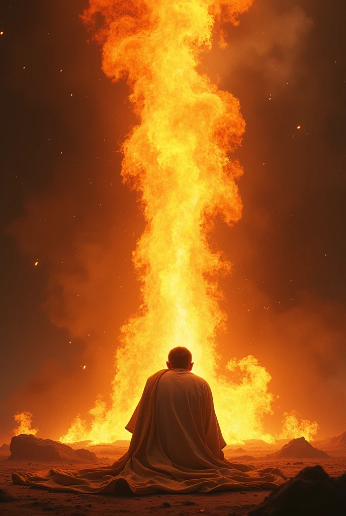 Prophet Ezekiel prostrating himself before the flaming throne of God 