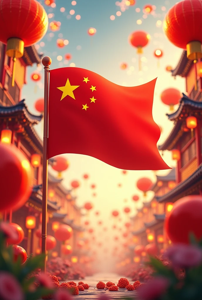 Chinese flag and Chinese New Year celebration
