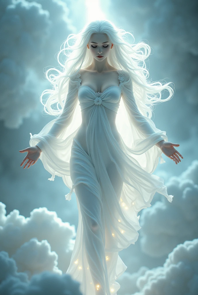(masterpiece,Distinguished Quality,Mirror-like,Cinematic Experience,insanely detailed,absurdres),8k,wallpaper,(Ray Tracing),1 female,,Beautiful Shii Women,(God the Lady of Light is floating in the air:2.0),(front:2.0),(A body made up of white light particles:2.0),BREAK(White Hair:2.0),(White skin:2.0),Portrait of a goddess,(god々Shii:2.0),(fantasy digital art:2.0),(Upper body close-up:2.0),(super sexy:2.0),(Diffuse reflection of light:2.0),BREAK(The background is the beautiful Aurora:2.0),(Beautiful face,Detailed face,Beautiful skin texture:1.3,Beautiful Hair),(Detailed hands:2.0),(Beautiful hands:2.0)