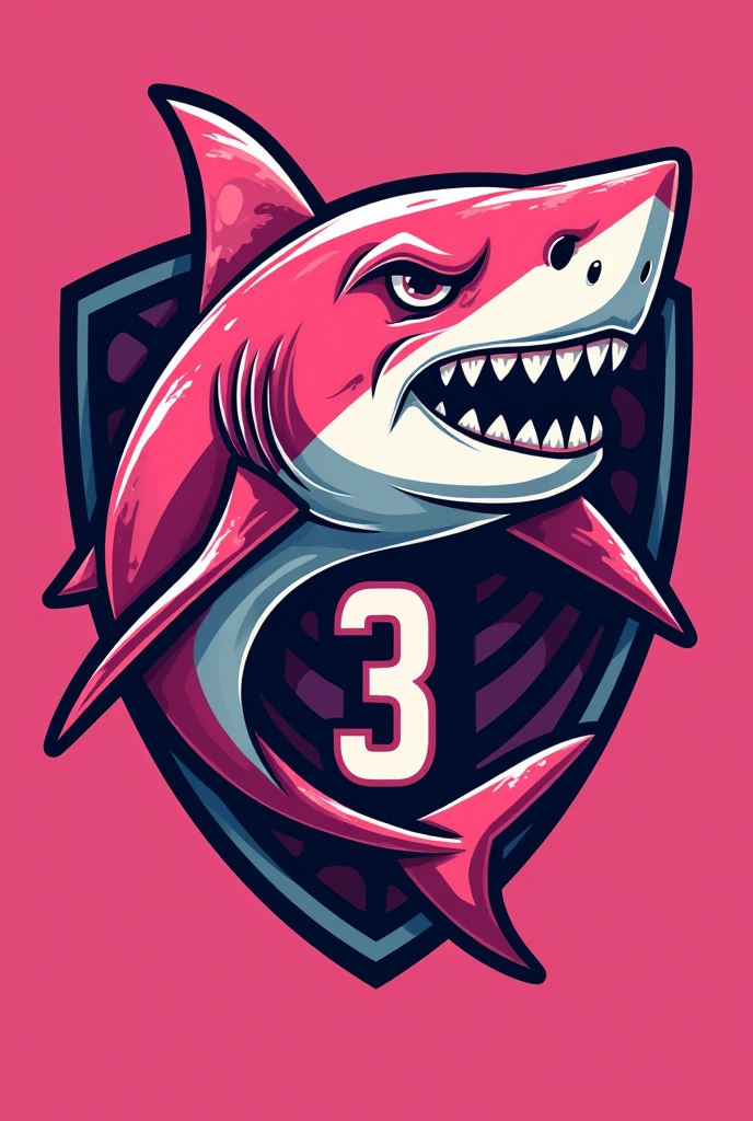 Create a pink club shield with a pink shark with number 3