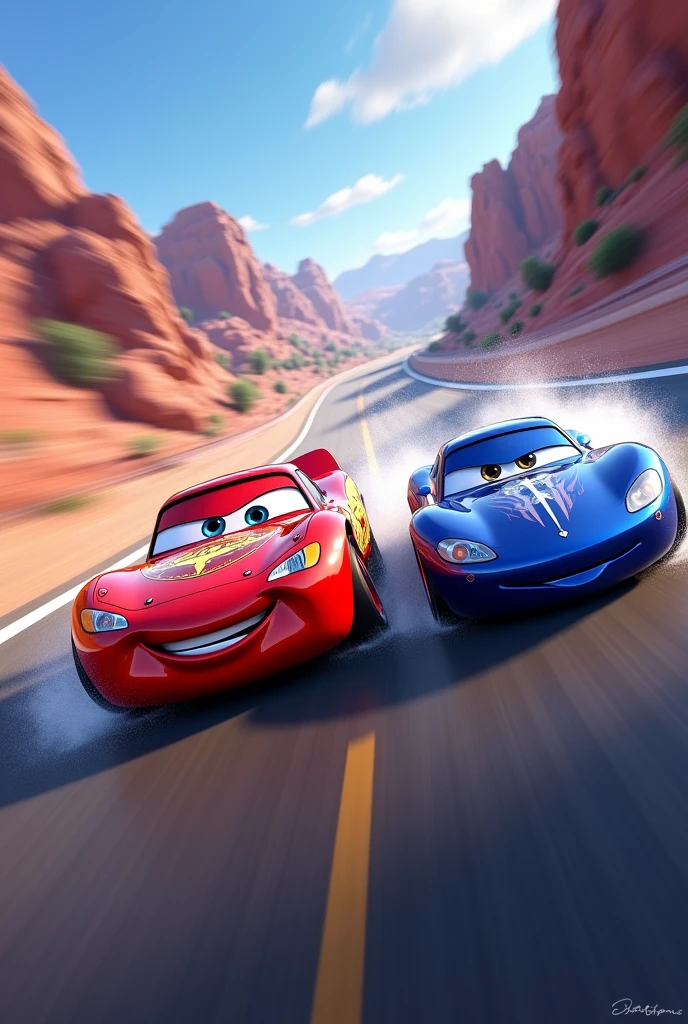 Flash McQueen overtaking Jackson Storm