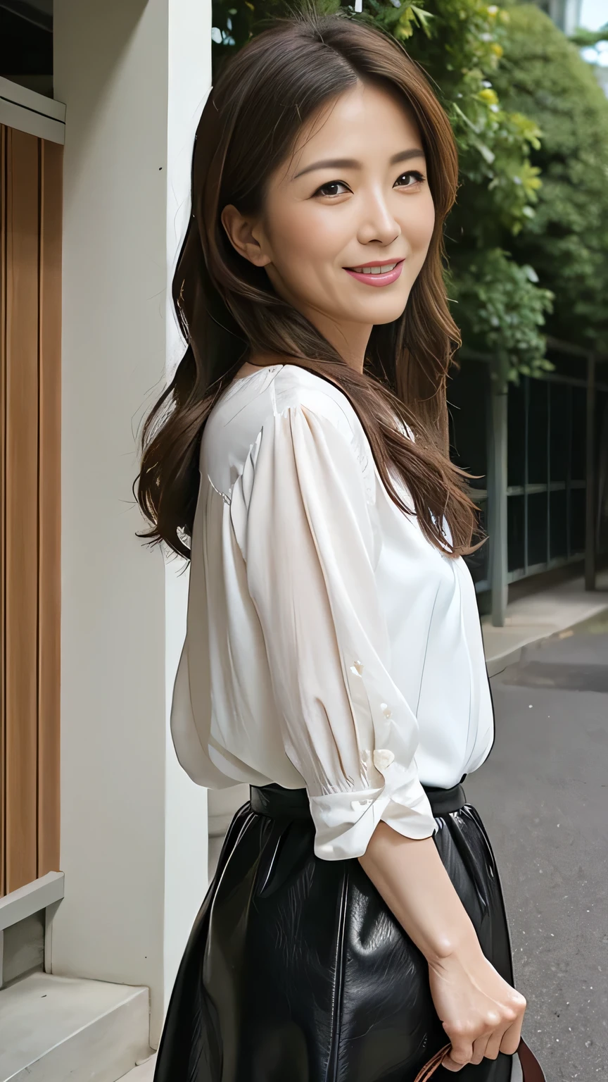 Best-quality, Masterpiece, Ultra-High-Resolution, (Photorealistic:1.4), Raw-Photo, Extremely-Details, Perfect-Anatomy,
1girl, the most famous Japanese model, cowboy-shot, ((((back view, from below, upturned ass, looking back)))), beautiful smile, dynamic-pose,
((wearing only brown trench short coat and white blouse with frills and black pleated skirt)),
((detailed extremely beautiful face like a most popular Japanese model, detailed extremely beautiful big black solid circle eyes, detailed extremely beautiful hair)), detailed extremely beautiful realistic skins, detailed excitement beautiful breasts, detailed excitement beautiful body, detailed excitement beautiful thighs, (detailed brown trench short coat, detailed white blouse with frills, detailed black pleated skirt)
