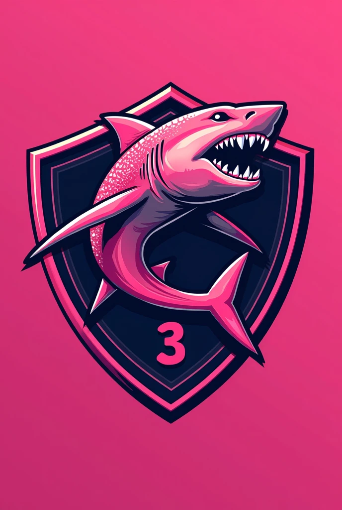 Create a pink club shield with a pink shark with number 3