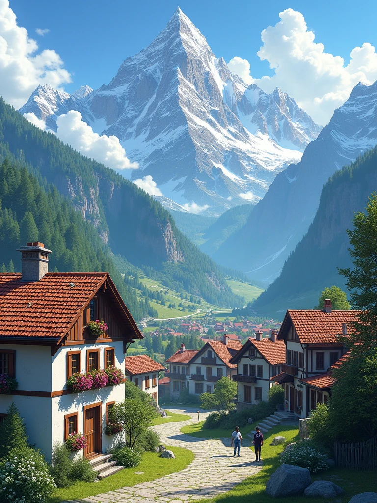 the picturesque village surrounded by mountains,
