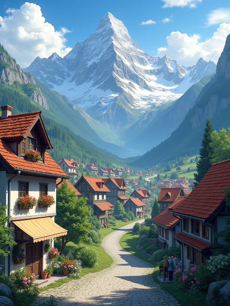 the picturesque village surrounded by mountains,