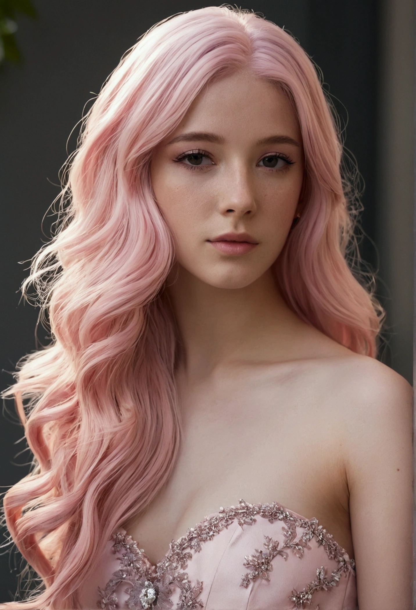 1 girl with long light pink hair,bodu nude