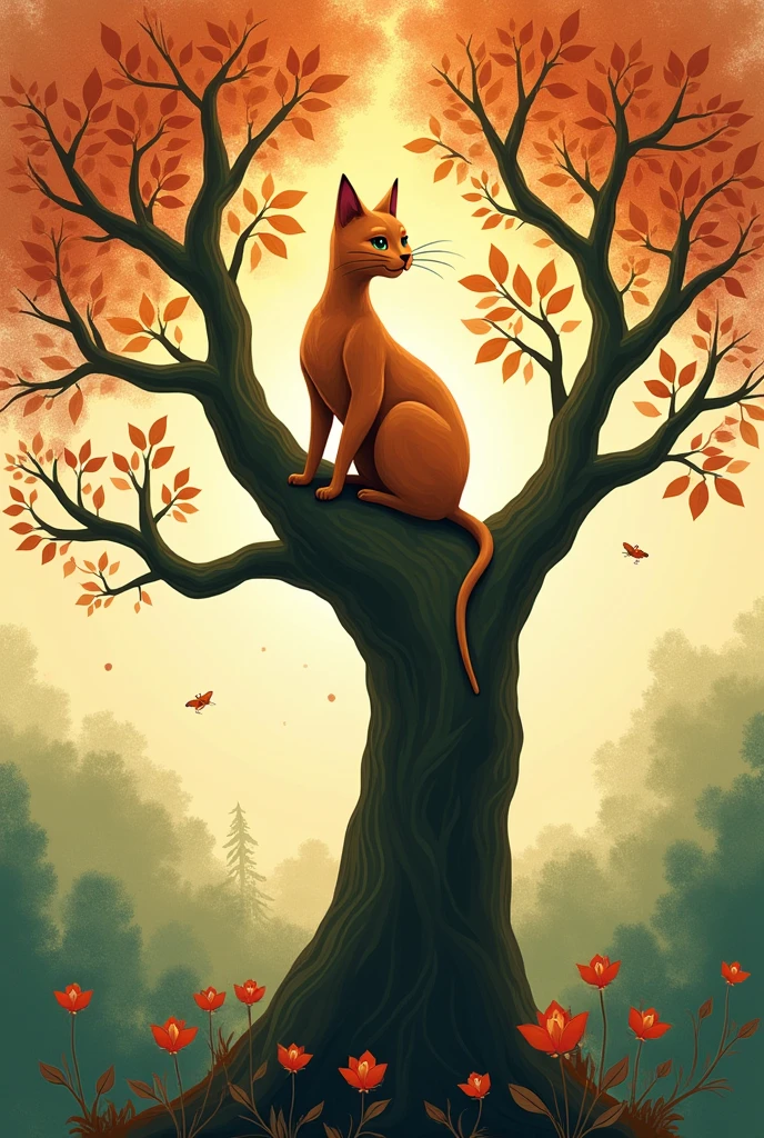 I want you to create a tree with a cat sitting on it in the art style of Fernanda Ross Ross 
