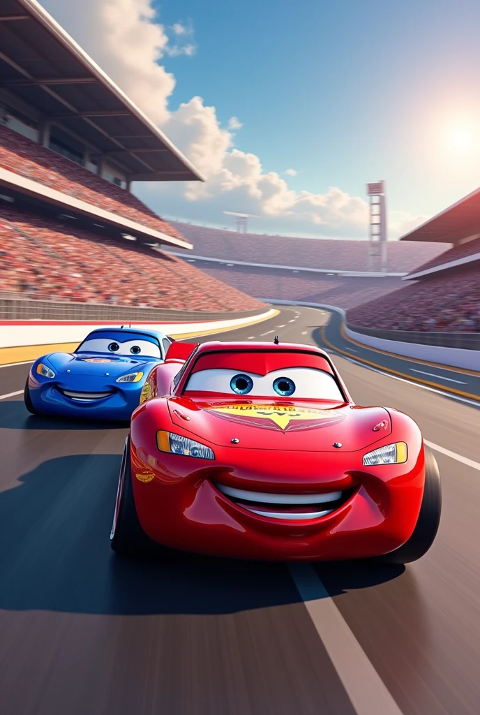 Flash McQueen overtaking Jackson Storm on the track