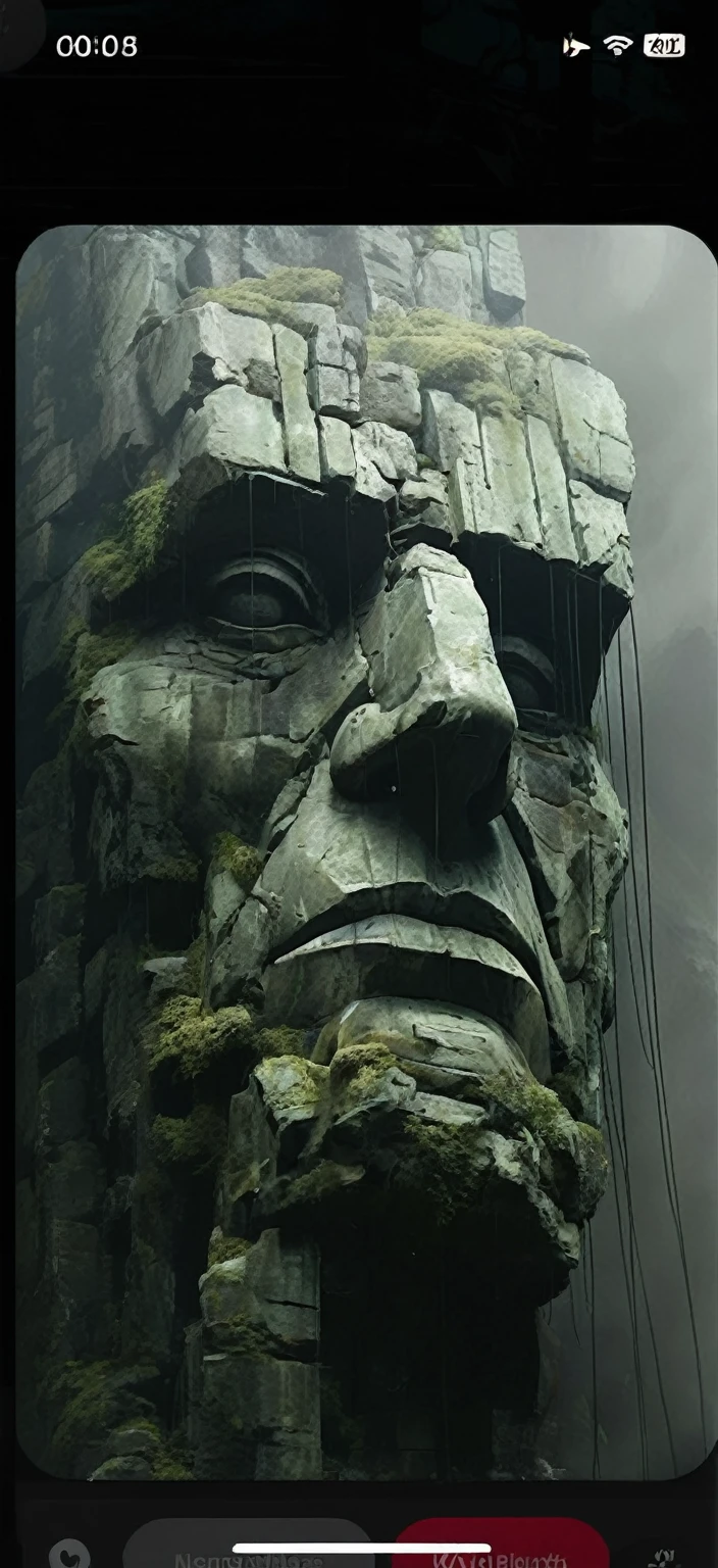 there is a large statue of a man with a face made of rocks, giant head statue ruins, matte painting of human mind, in the art style of filip hodas, stone face, giant gold head statue ruins, closeup of the face, giant sculpture, digital art 4k unsettling, organic matte painting, 3 d render and matte painting