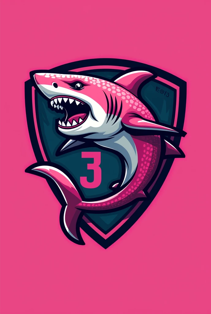 Create a pink club shield with a pink shark with number 3