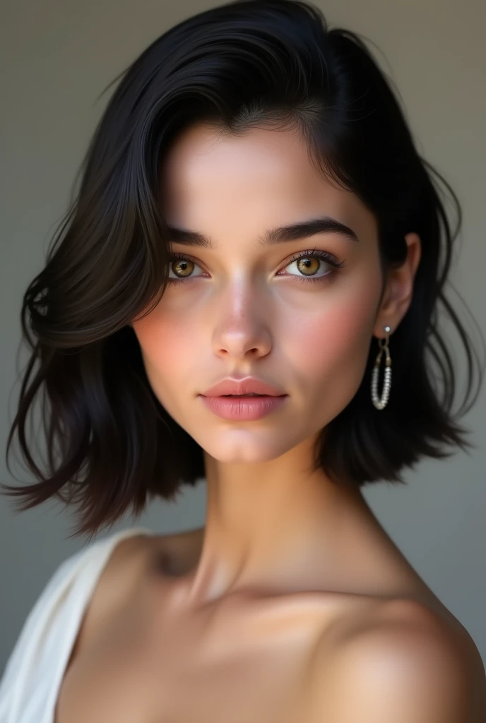 20 year old Italian woman with short straight black hair with hazel eyes and diamond face