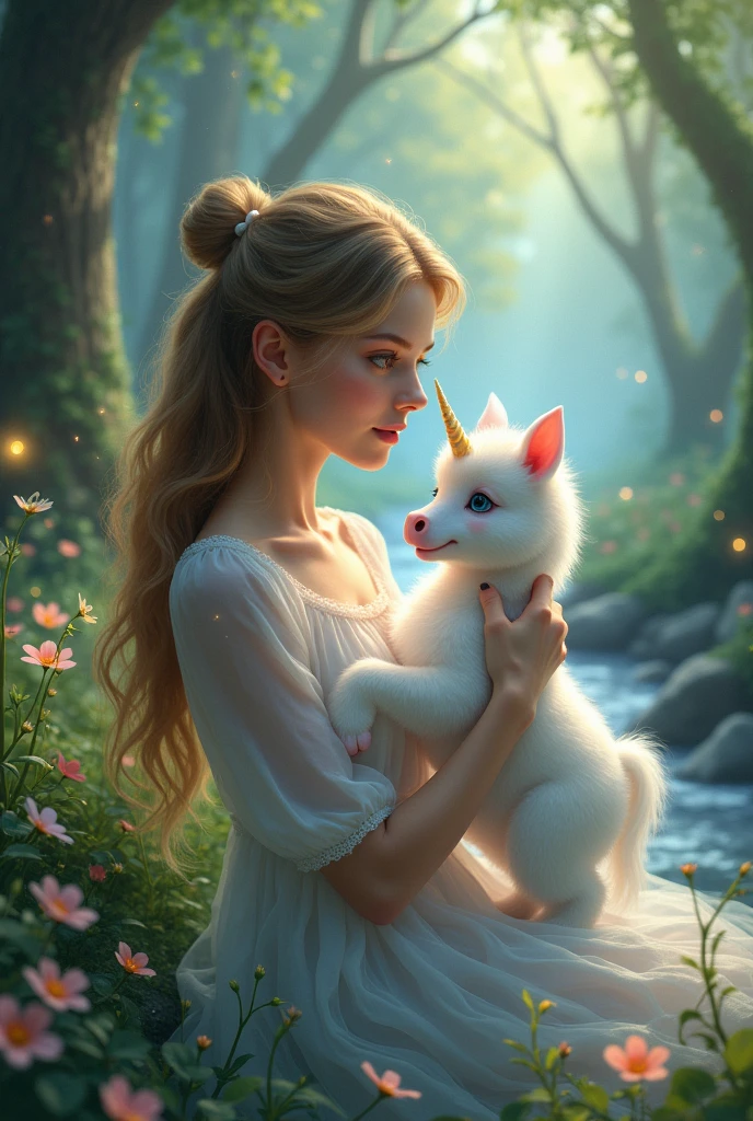 A with a unicorn by her side In a drawing