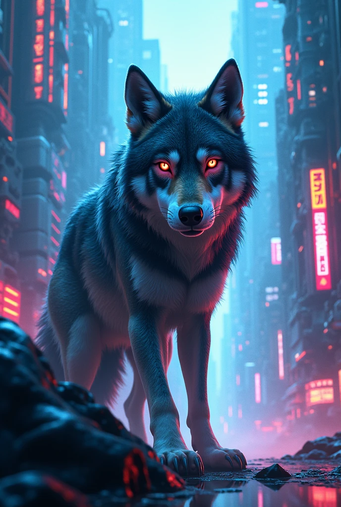 Twitch profile banner with video game and wolf elements in a futuristic style